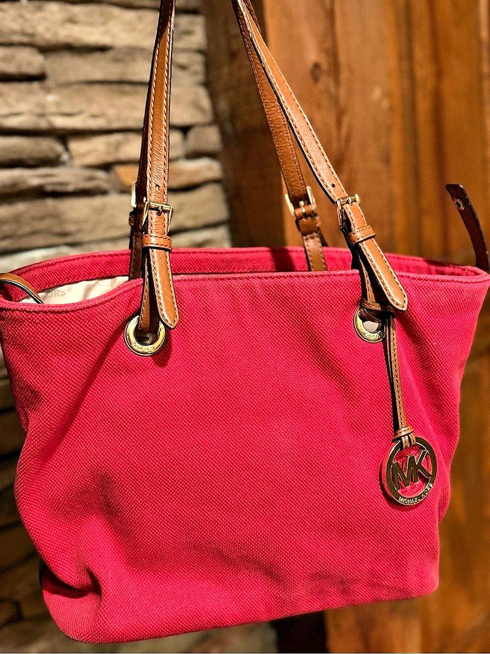 Michael Kors Kempton Canvas Tote Bag w/ Leather Trim